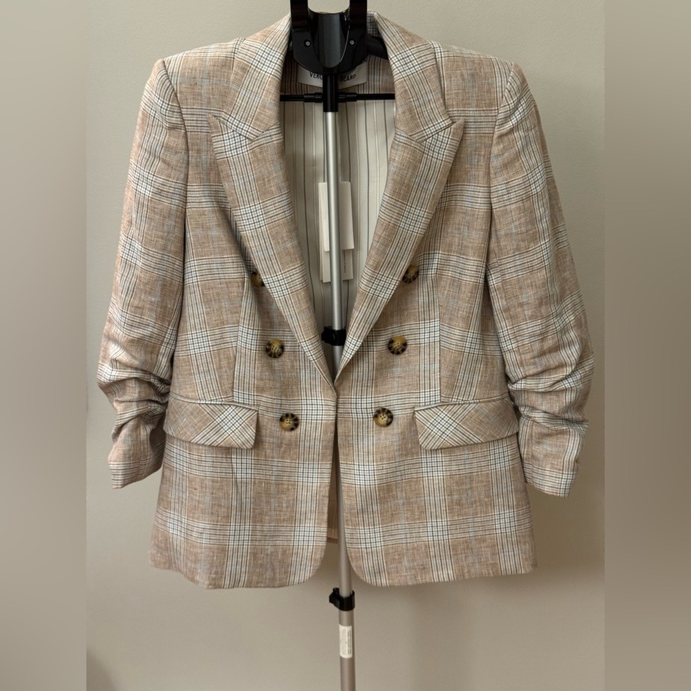 Veronica Beard Beige Plaid Double-Breasted Blazer - Picture 2 of 10